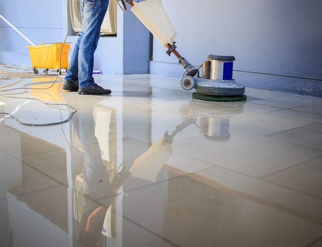 Polishing and deep cleaning house floor tiles